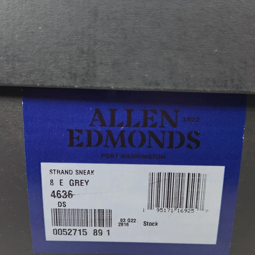 Allen Edmonds Strand Sneak Mens Size 8 E WIDE Grey Suede Brogue Oxford Sneakers